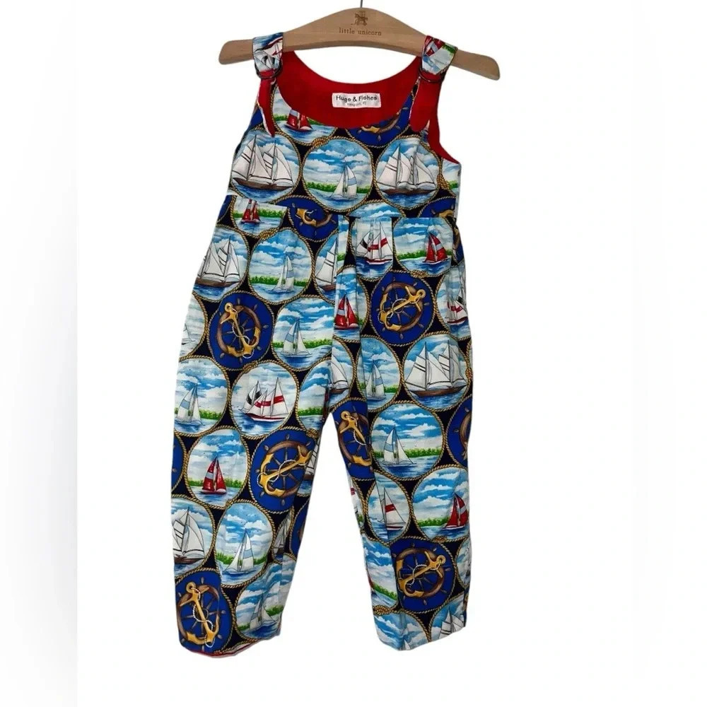 Hugs & Fishes girls blue nautical sailboat romper sz 18m